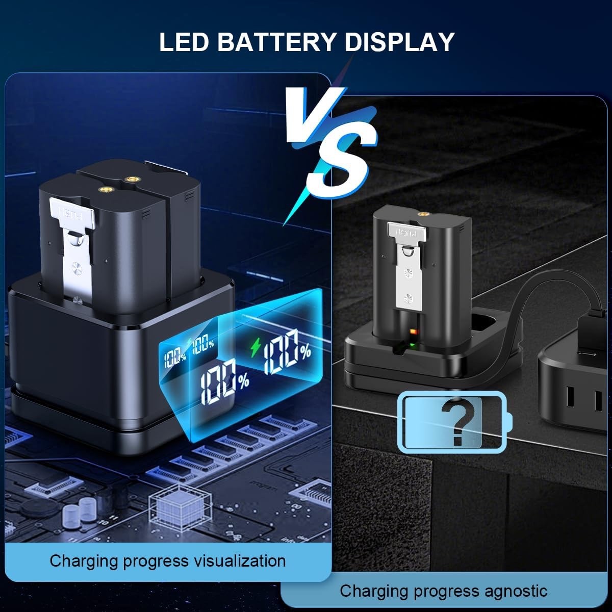 Quick Release Battery for Ring 2 Pack with LED Charger Station 3.65V 6040mAh