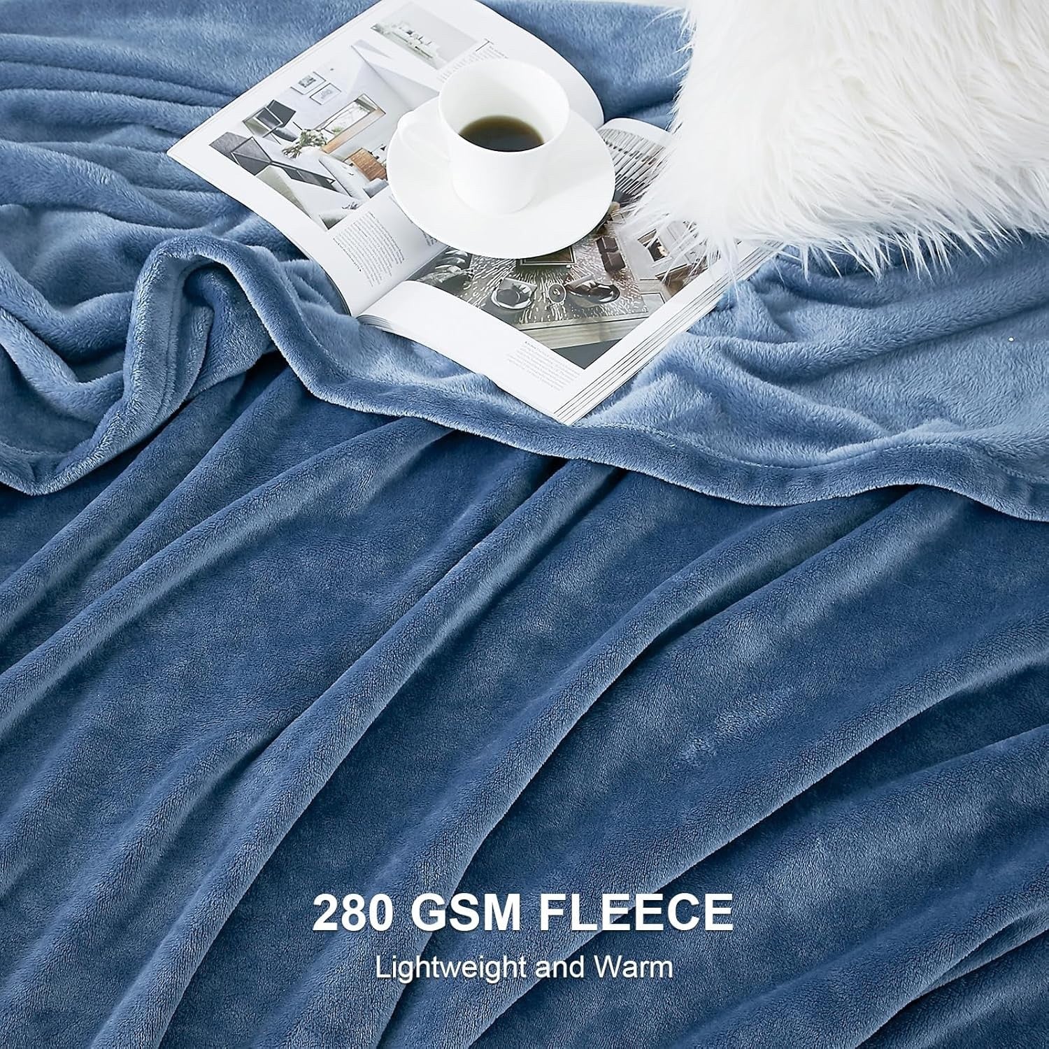 Large Fleece Throw Blanket 270x230cm Soft Warm Sofa Bed Silver Blue