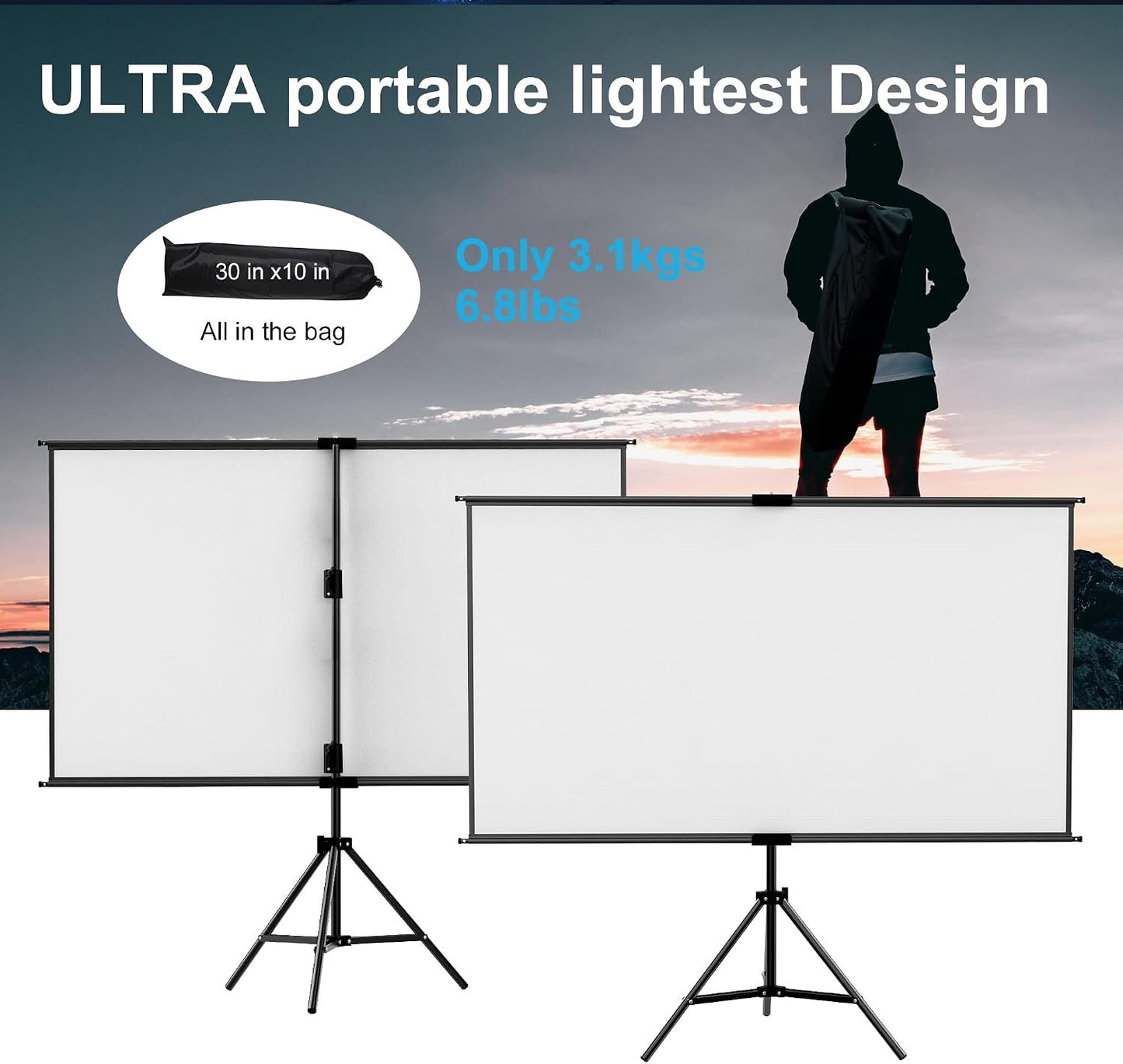 Projector Screen Tripod 60 Inch Portable Outdoor Indoor Adjustable Stand Cinema