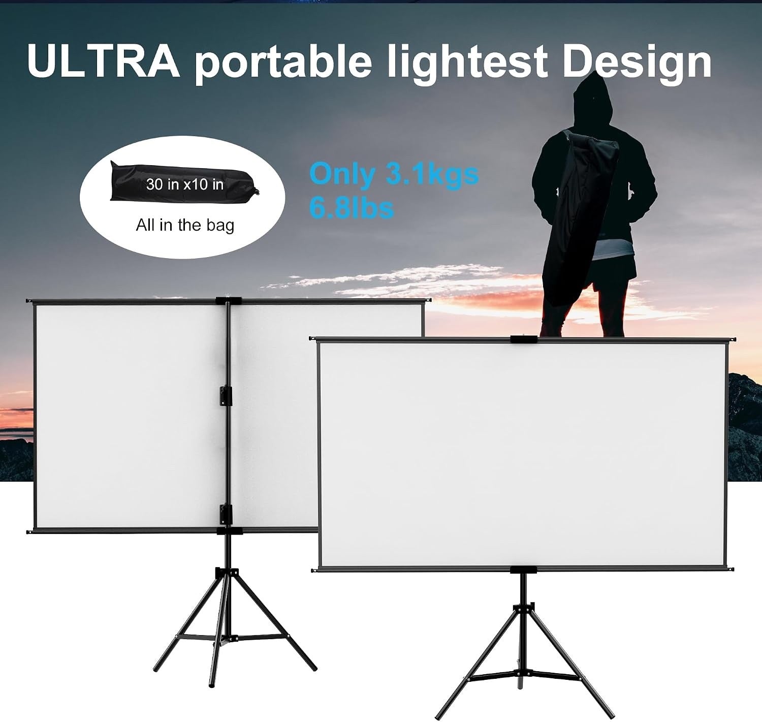 Projector Screen Tripod 60 Inch Portable Outdoor Indoor Adjustable Stand Cinema