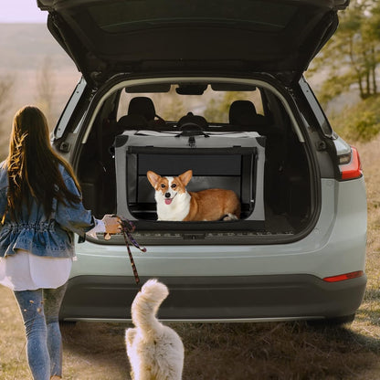 Dog Crate Foldable Travel Pet Cage Medium Soft 76x50x49cm 3 Door Grey Fabric