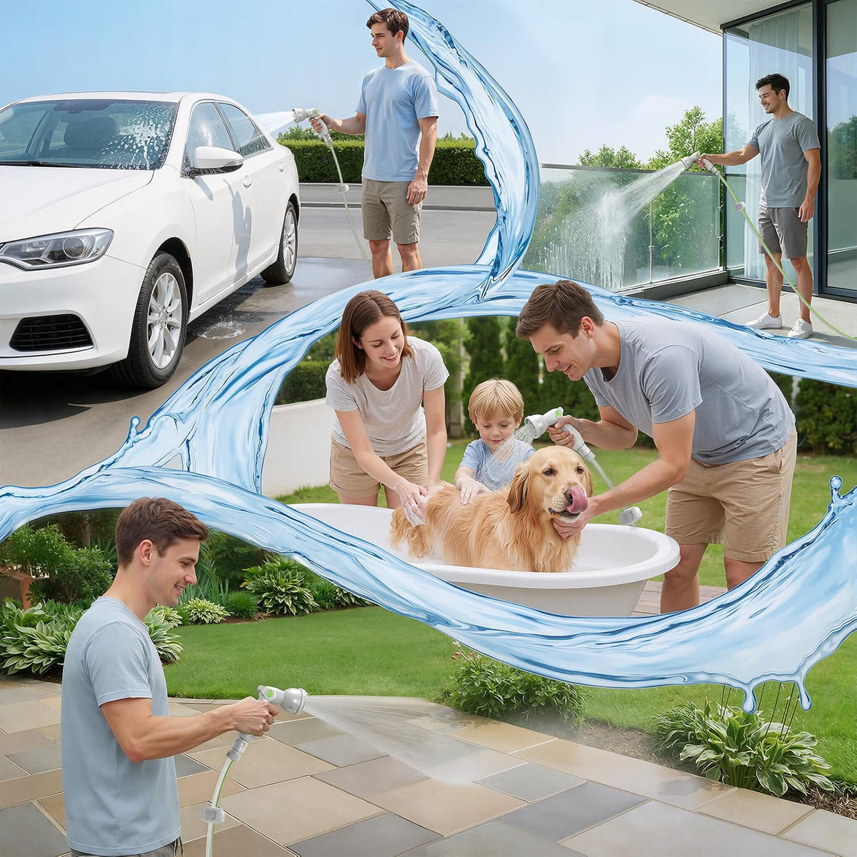 Garden Hose Reel Retractable 30+2m Wall Mount Auto Rewind 180° Swivel Spray Gun