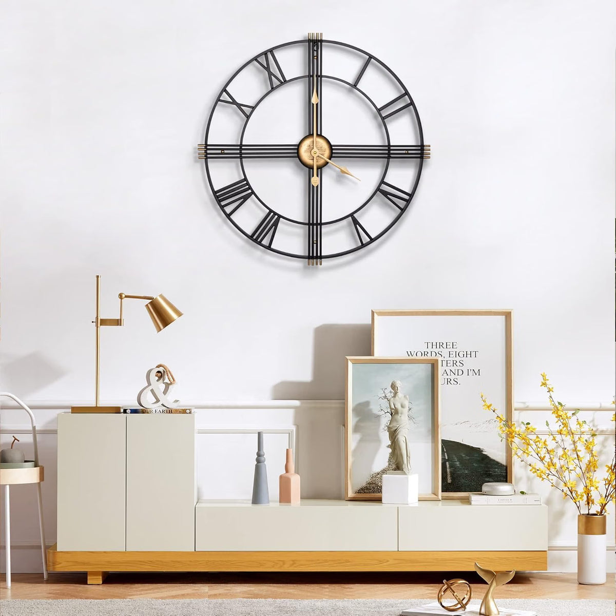 Wall Clock 16 Inch Oversized Silent Non Ticking Skeleton Analogue Black Decor