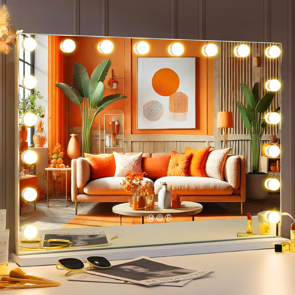 Hollywood Makeup Vanity Mirror 80x58cm 18 LED Bulbs USB Three Colour Lights 10X