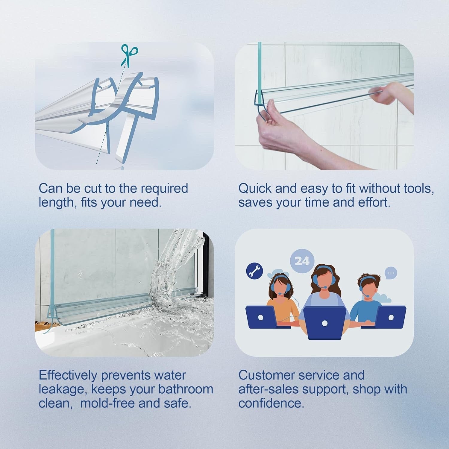 Shower Screen Seal Strip 4-6mm Glass Door Bath Clear Bottom Gap Replacement