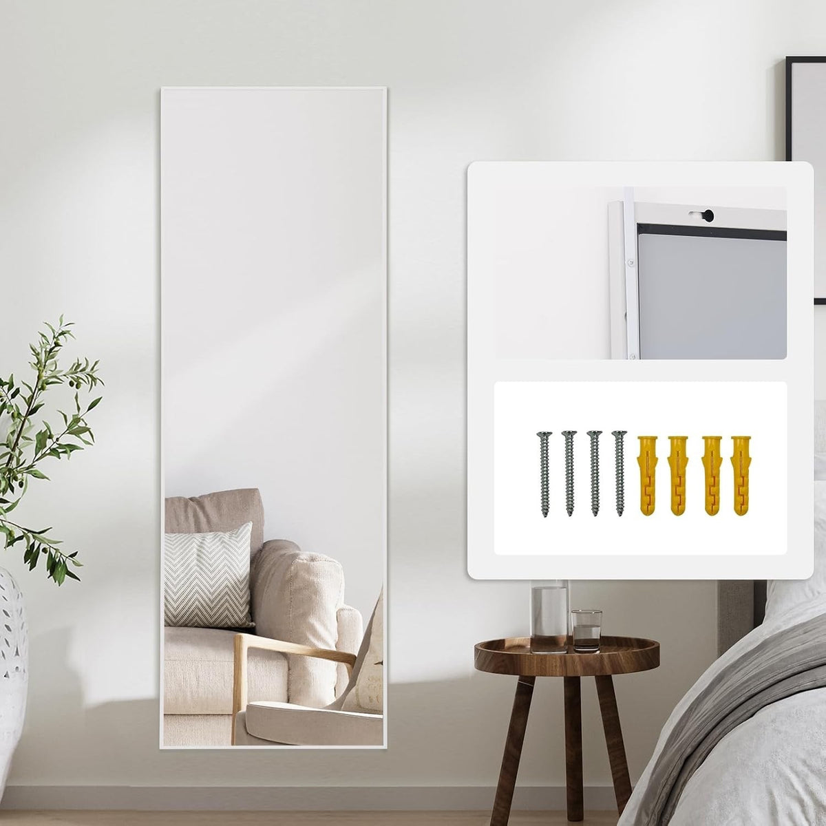 Over Door Full Length Mirror 122x35cm White Frame Bedroom Hanging Wall Mounted