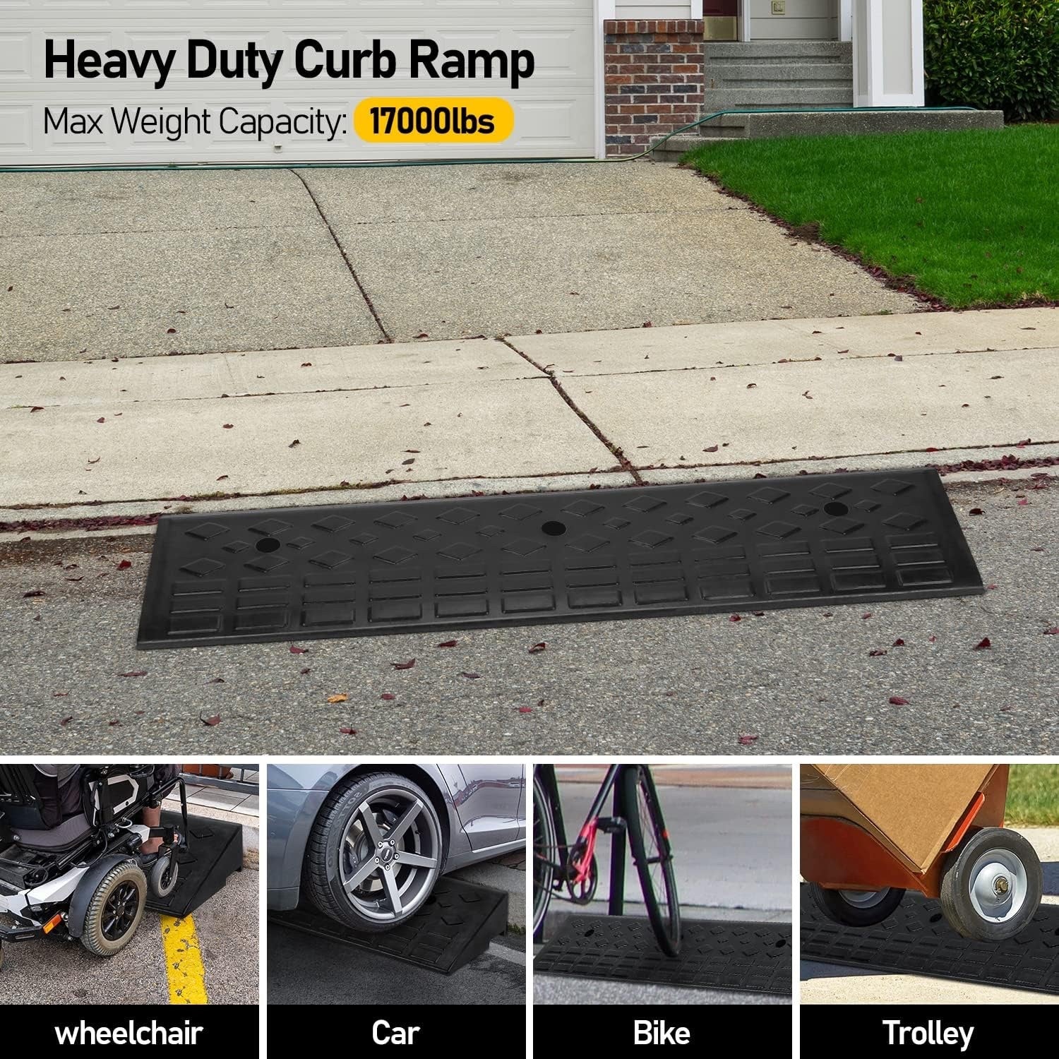 Heavy Duty Rubber Kerb Ramp 100x25x10cm Non Slip Driveway Threshold