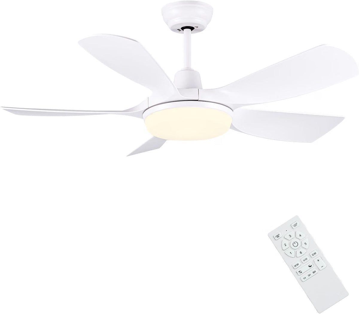 Ceiling Fan Light Remote 30in White 5 Blade Reversible Dimmable LED Sleep Mode