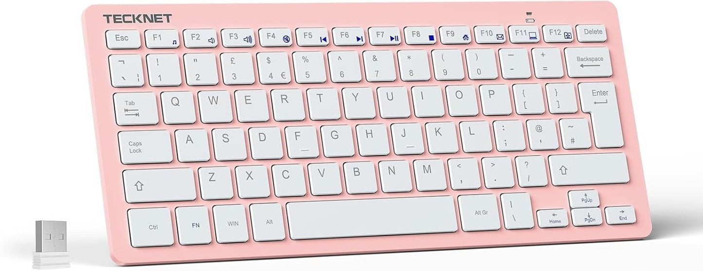 Mini Wireless Keyboard 2.4G USB UK Layout Compact Silent PC Laptop Pink