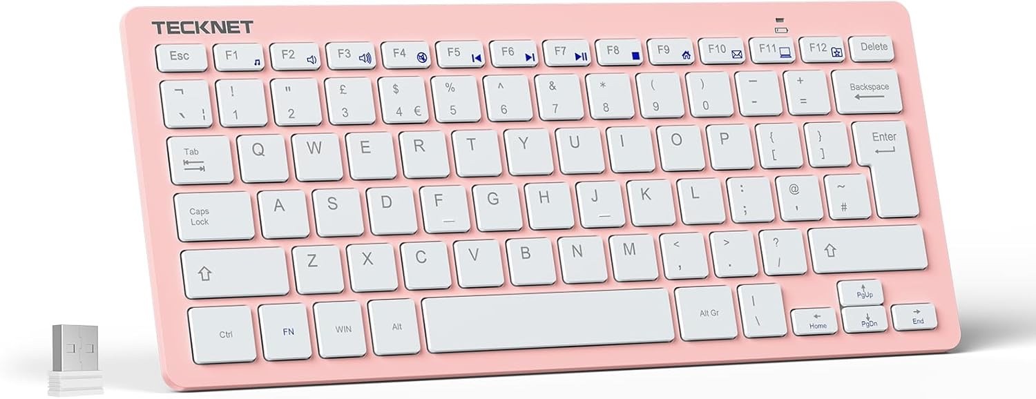 Mini Wireless Keyboard 2.4G USB UK Layout Compact Silent PC Laptop Pink
