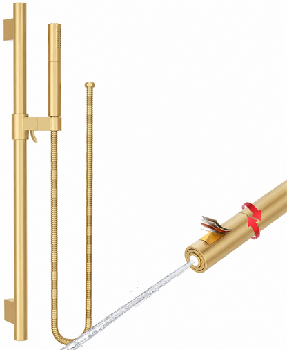 Shower Riser Rail Kit Brushed Gold Pressure Boost Head Hose Adjustable Holder