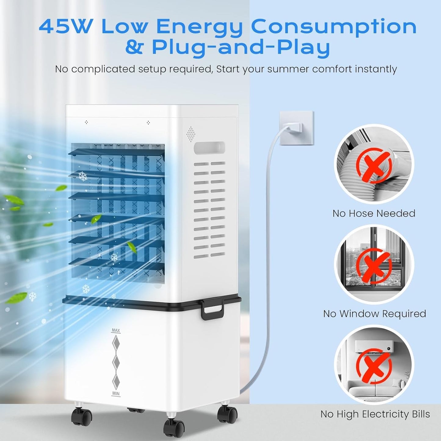 Portable Evaporative Air Cooler 12L 45W 24H Timer Remote Control Black Bladeless