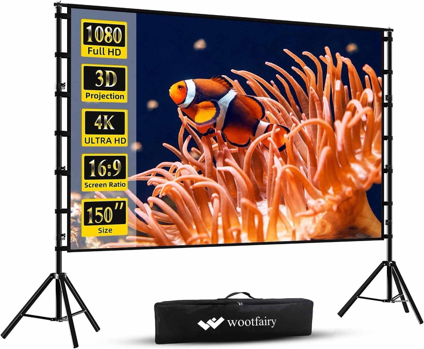 150 Inch Projector Screen Stand 16:9 4K HD Portable Foldable Outdoor Cinema
