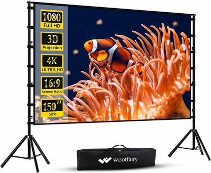 150 Inch Projector Screen Stand 16:9 4K HD Portable Foldable Outdoor Cinema
