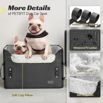Dog Car Booster Seat Medium Black Leather 59x45x34cm Safety Leash Foldable 25lb