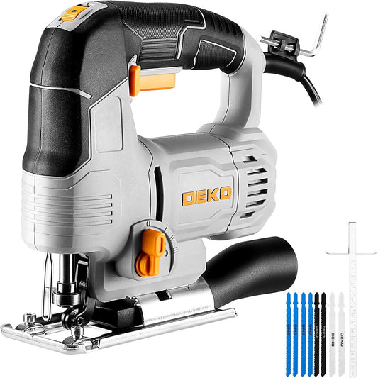 Electric Jigsaw 550W 6 Speed 800-3000SPM 45° Bevel LED 8 Blades Wood Metal