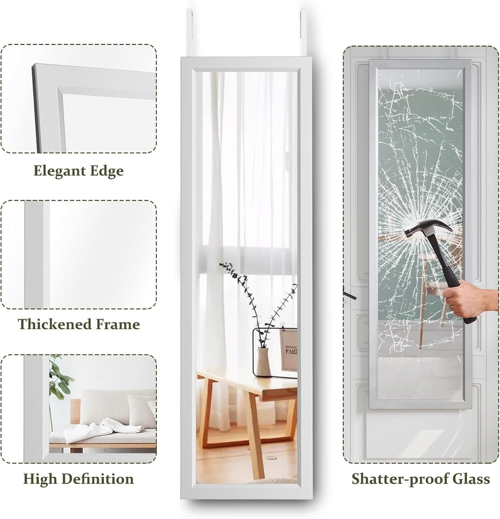 Over Door Full Length Mirror 110x45cm Wall Mounted Silver Frame Bedroom