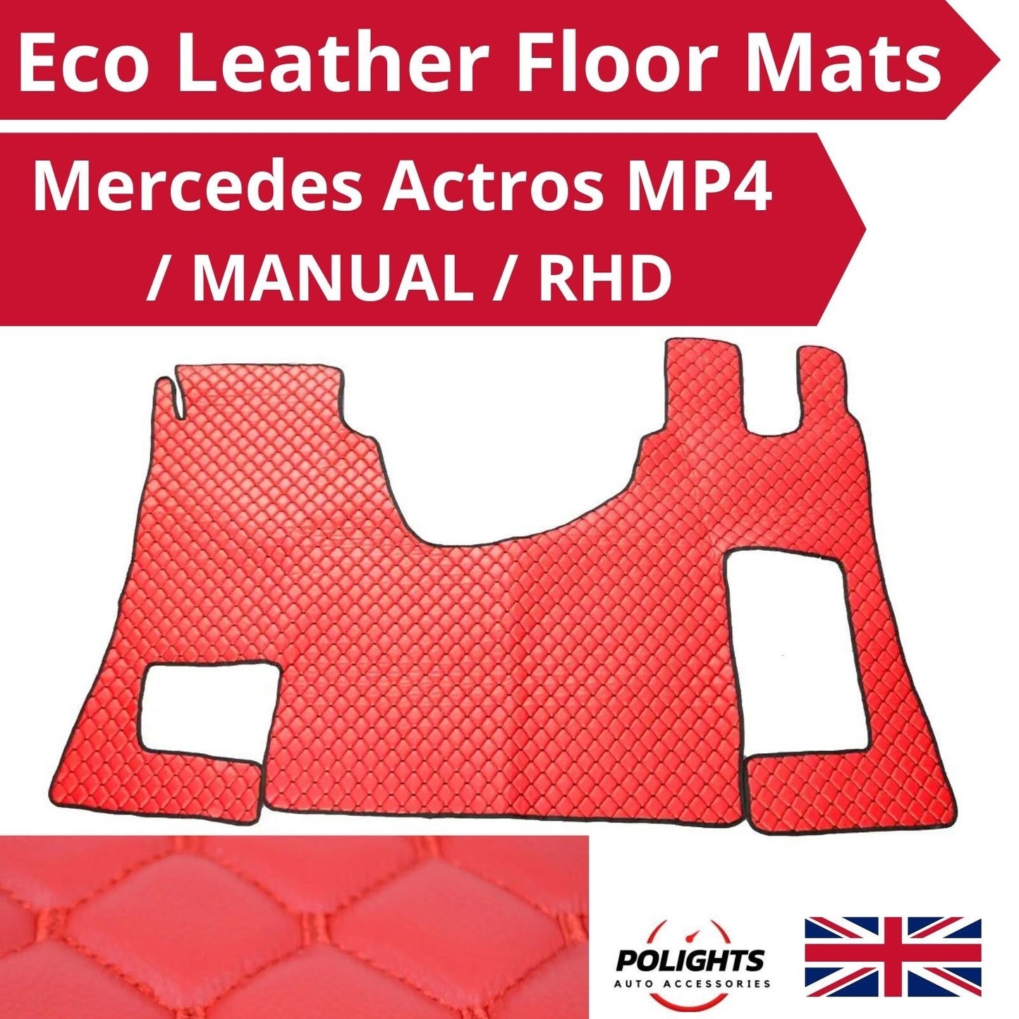Mercedes Actros MP4 RHD Manual Red Eco Leather Floor Mat Full Coverage Cover