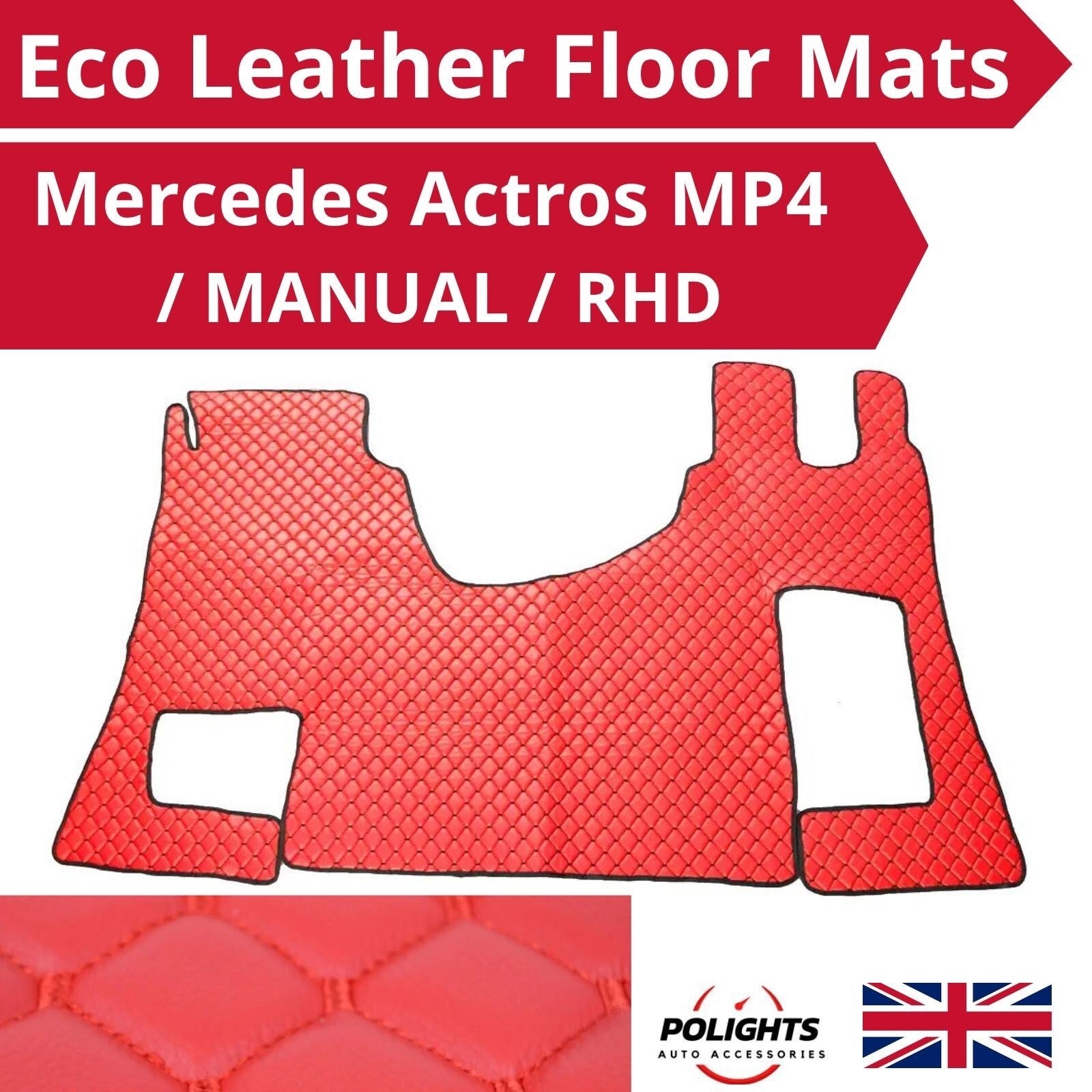 Mercedes Actros MP4 RHD Manual Red Eco Leather Floor Mat Full Coverage Cover