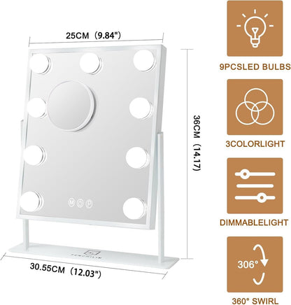 Vanity Mirror Hollywood Makeup LED 9 Bulbs 360 Rotation 10x Magnifier Touch