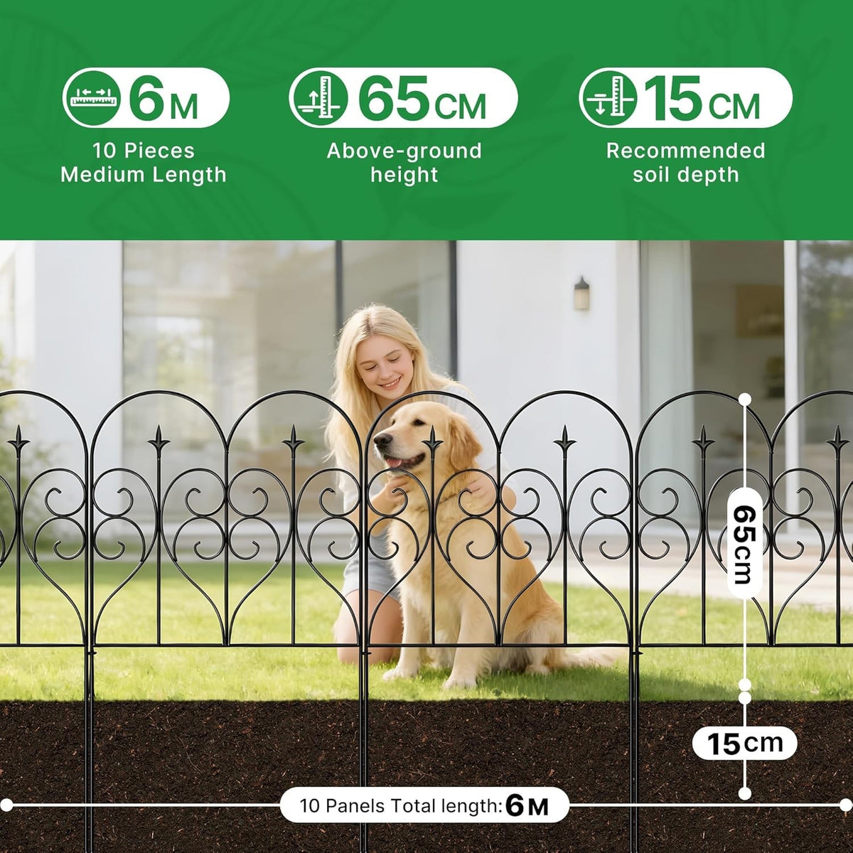 Garden Fence Panels 81cm Metal No Dig Border Edging Animal Barrier 10 Pack 6m