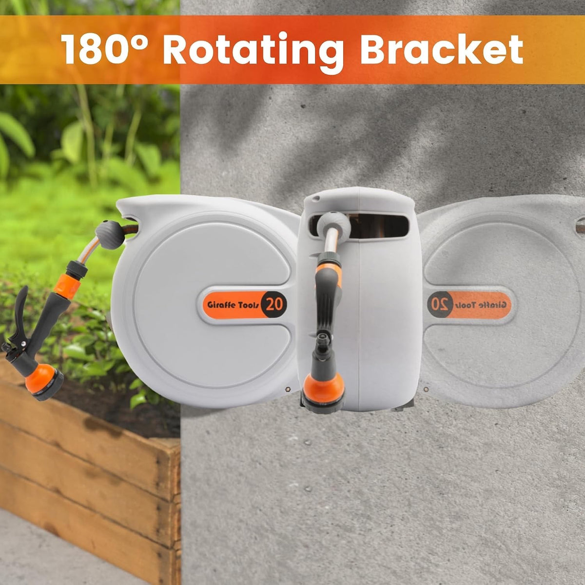 Retractable Garden Hose Reel 20m Wall Mounted Automatic Rewind 180° Swivel Spray