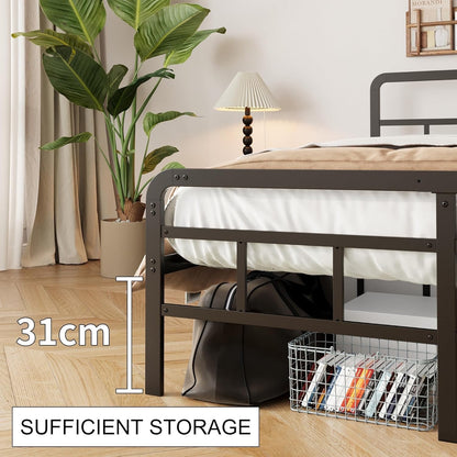 Single Bed Frame Metal 3ft 90x190cm Headboard Footboard Slats 36cm Height Black