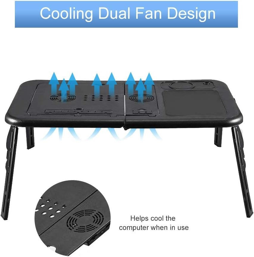 Adjustable Laptop Desk Folding Table w/ USB Cooling Fans Mouse Tray