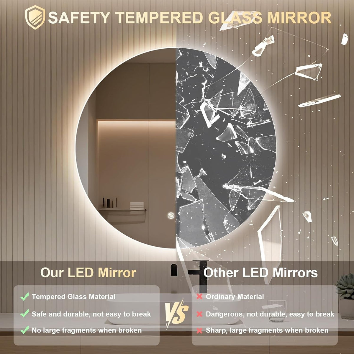 LED Bathroom Mirror Lights 50cm Asymmetric Backlit Anti Fog Dimmable 3 Colours
