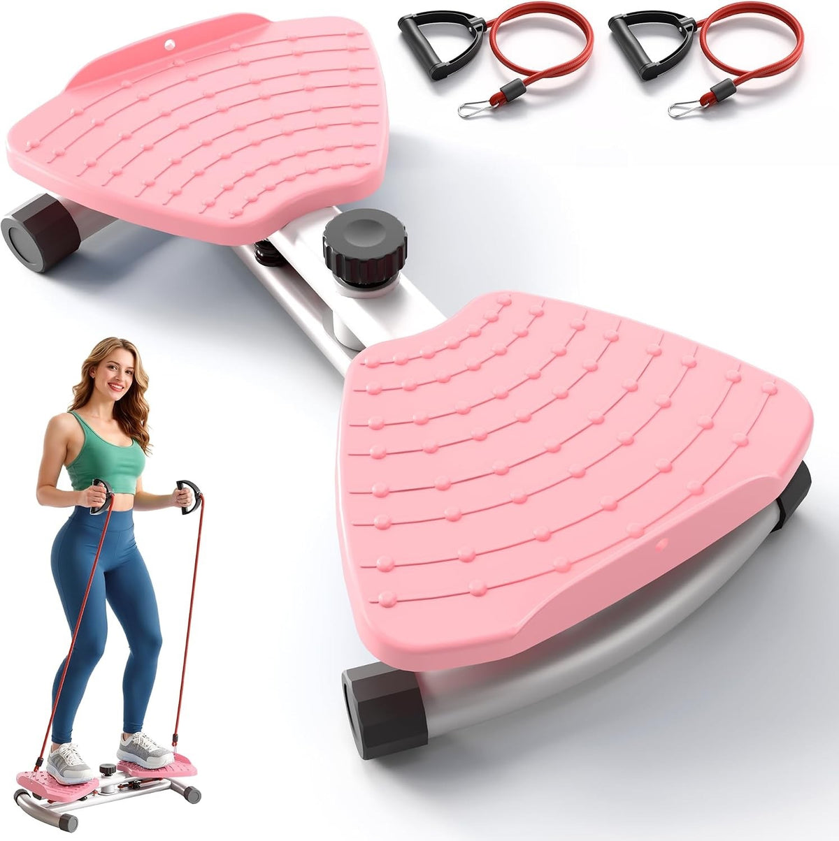 Waist Twister Exercise Machine Abdominal Trainer 380lb Resistance Bands Pink