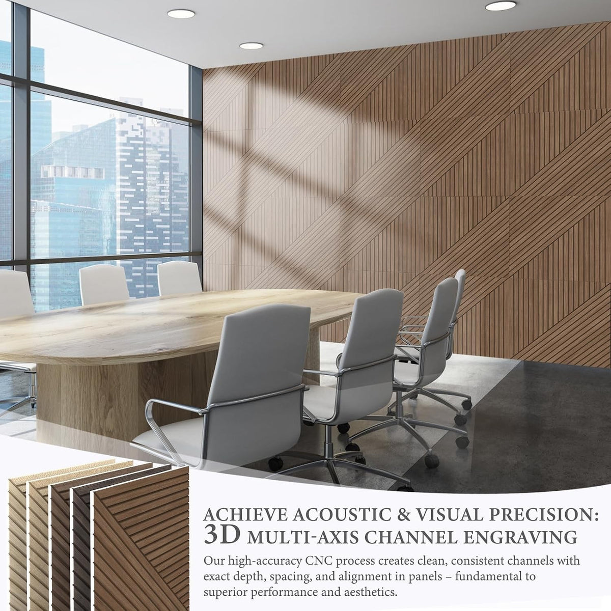 Acoustic Wall Panels Sound Absorbing 6 Pack Teak Wood Effect Self Adhesive 60cm