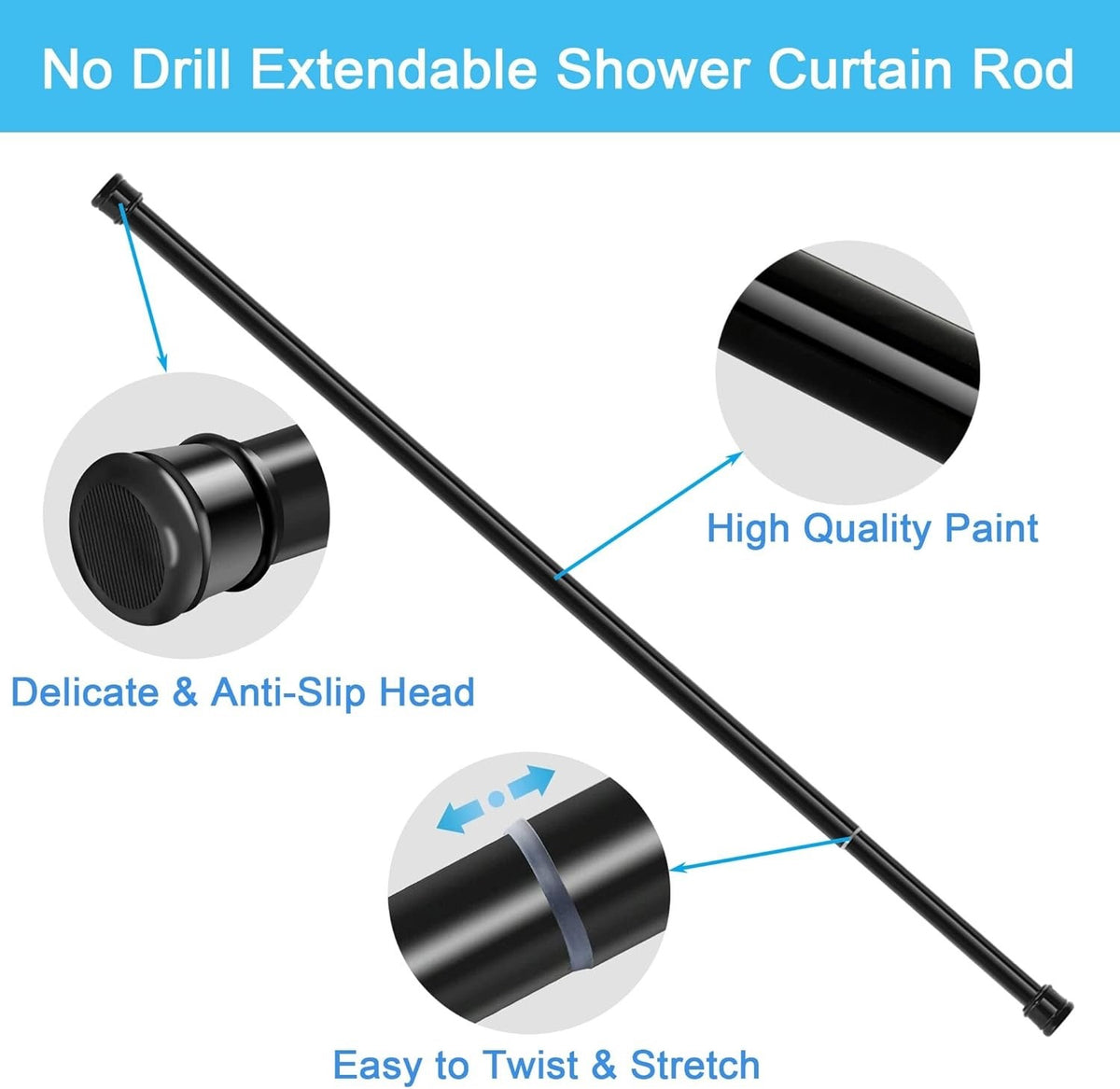 Tension Curtain Pole No Drill 115-410cm 32mm White Extra Long Shower Clothes