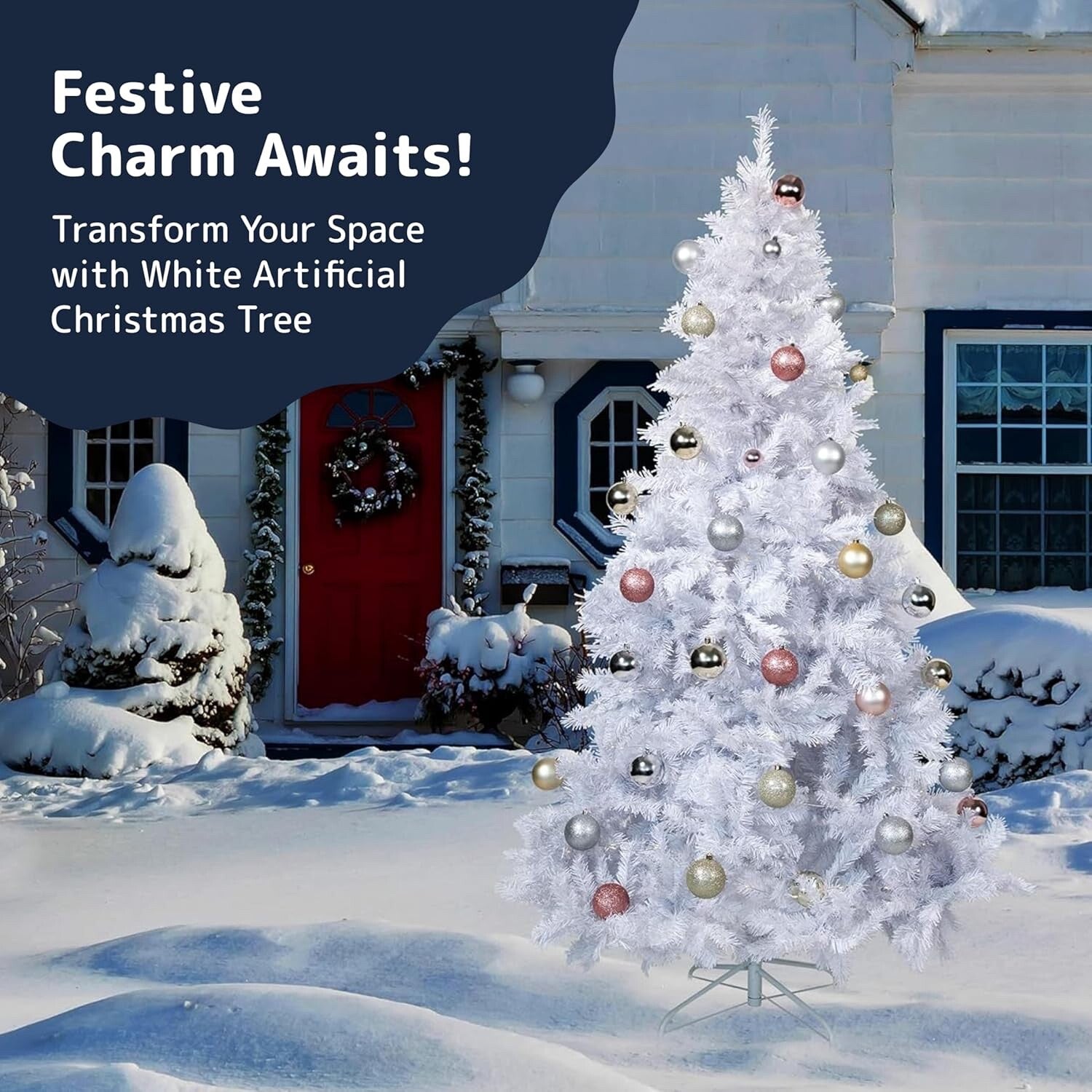 Prextex 6FT White Christmas Tree - Artificial Canadian Fir Small with Stand