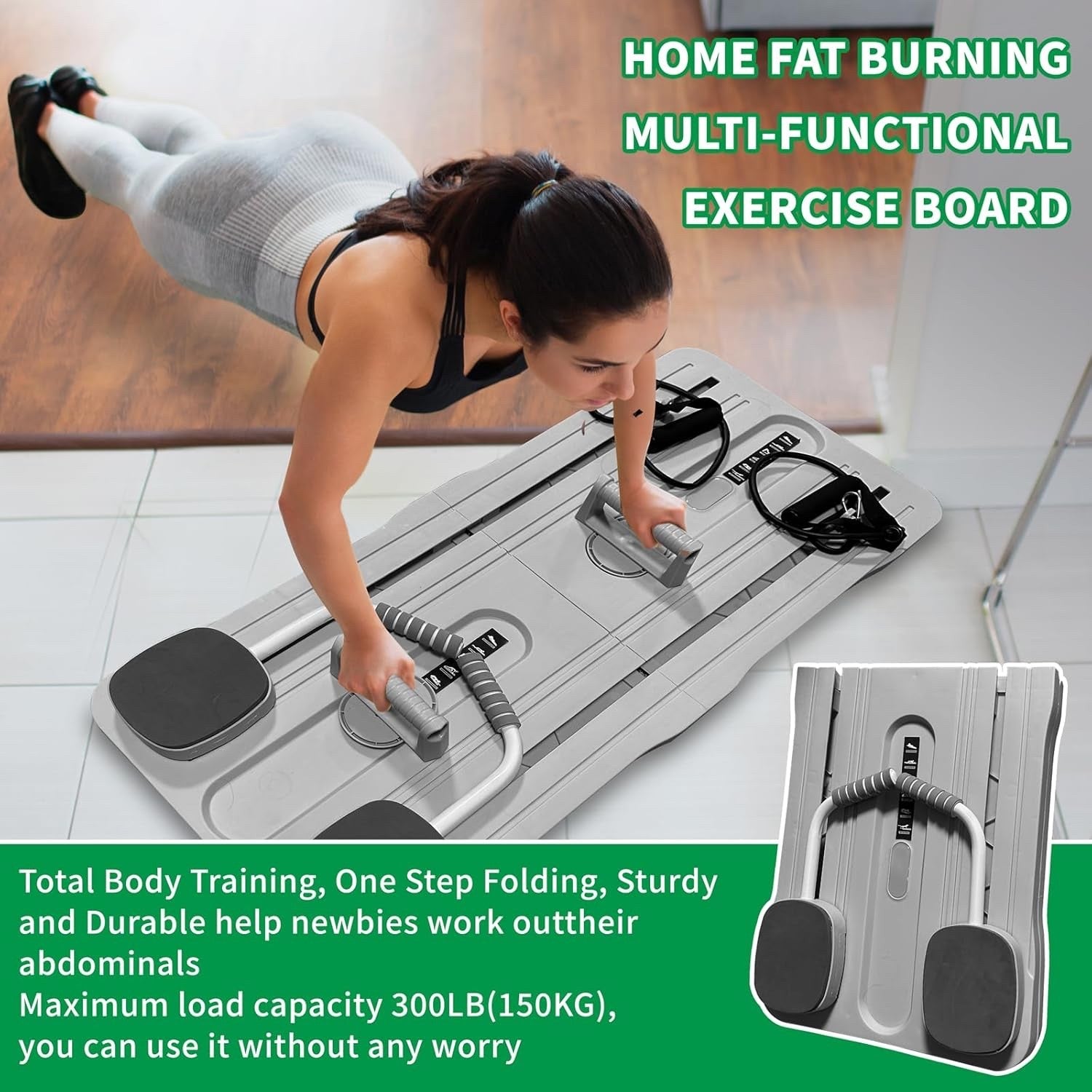 Foldable Ab Exercise Board Rebound Roller Resistance Bands Full Body Home Gym