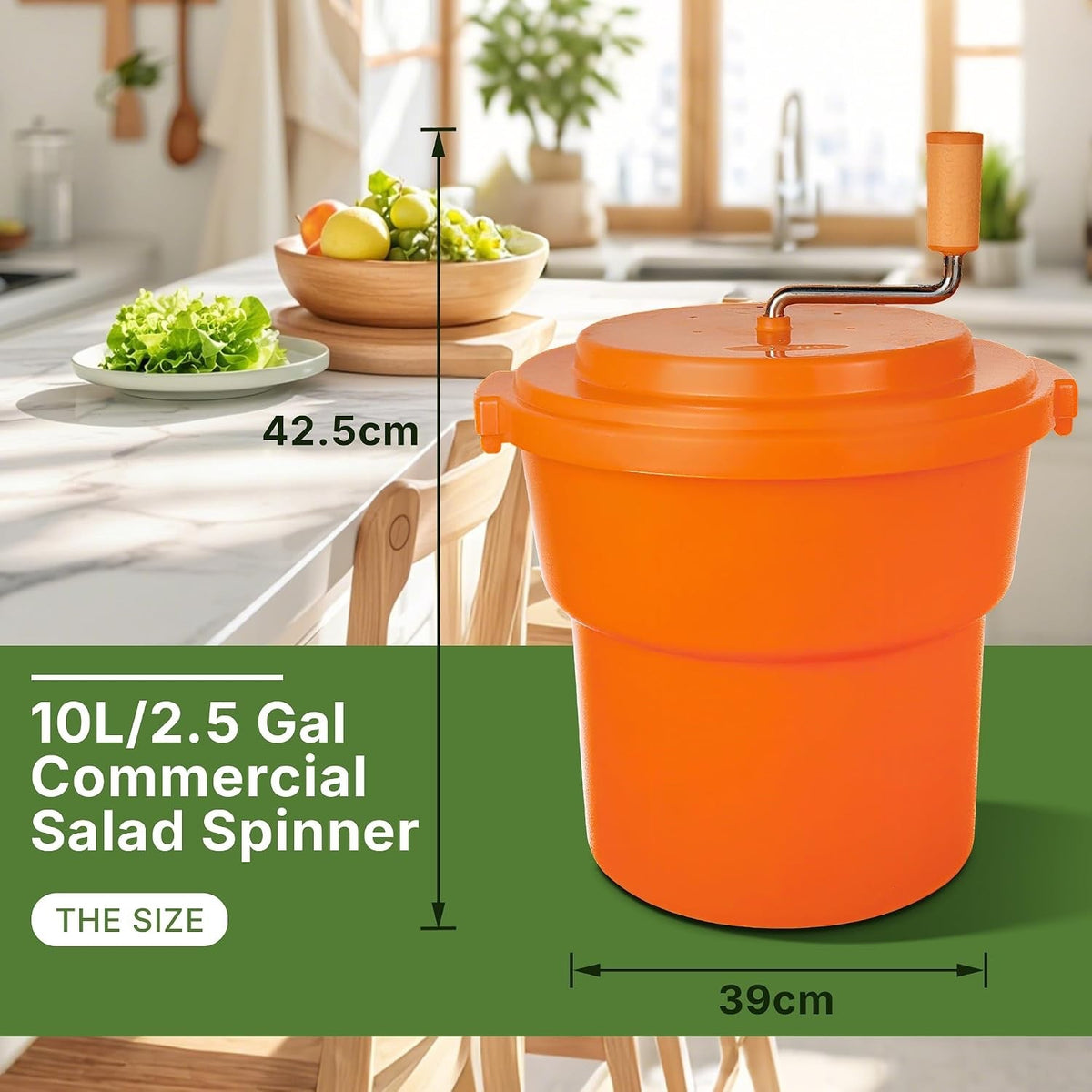 Commercial Salad Spinner Dryer 20L 5 Gal Manual Lettuce Vegetable Drainer Orange