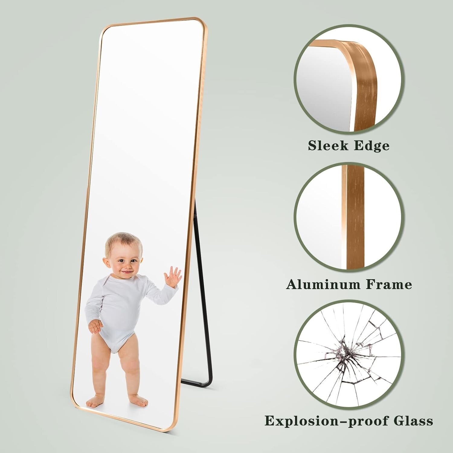 HORLIMER 60"x18" Full Length Standing Mirror with Aluminum Frame, 152x46cm