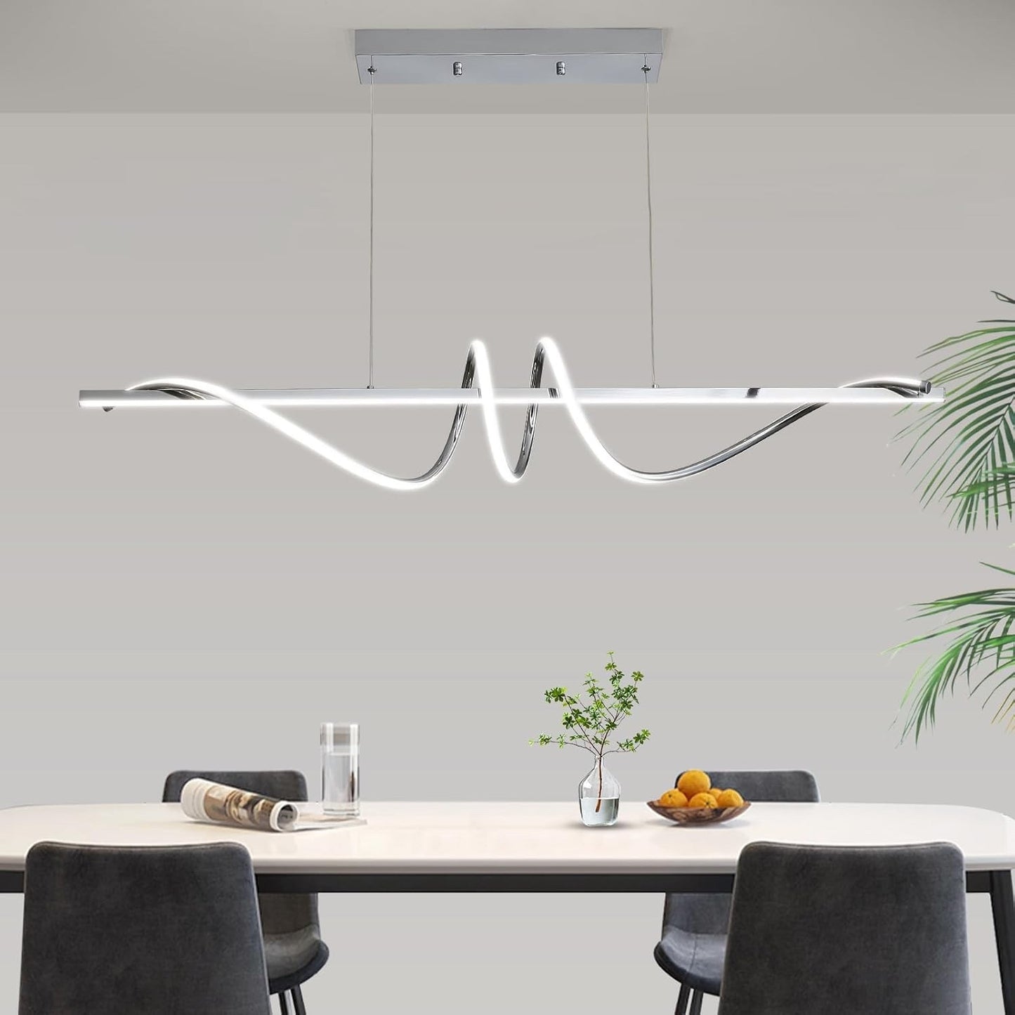 120cm Chrome Spiral LED Pendant Light Dimmable Remote Ceiling Kitchen Island