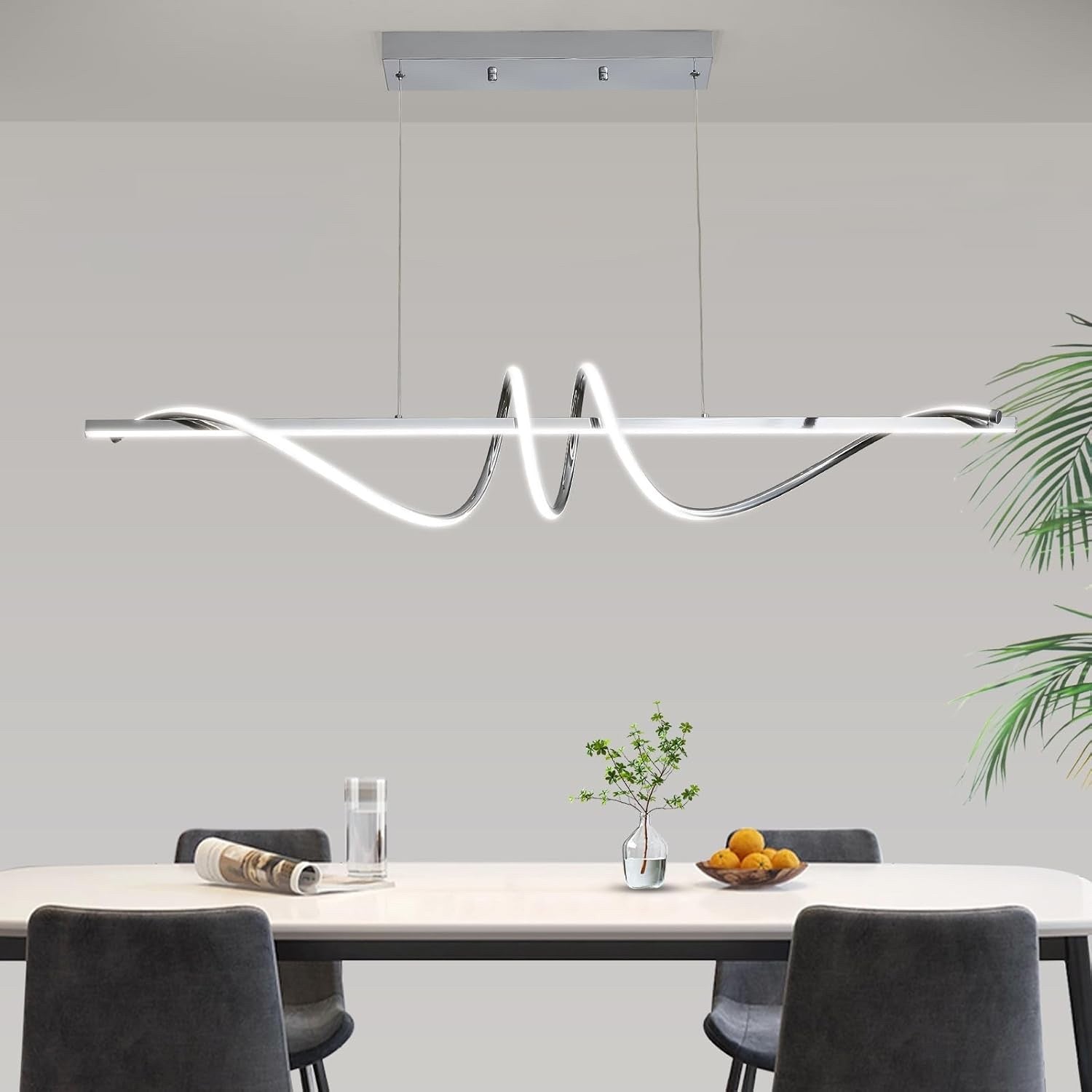 120cm Chrome Spiral LED Pendant Light Dimmable Remote Ceiling Kitchen Island