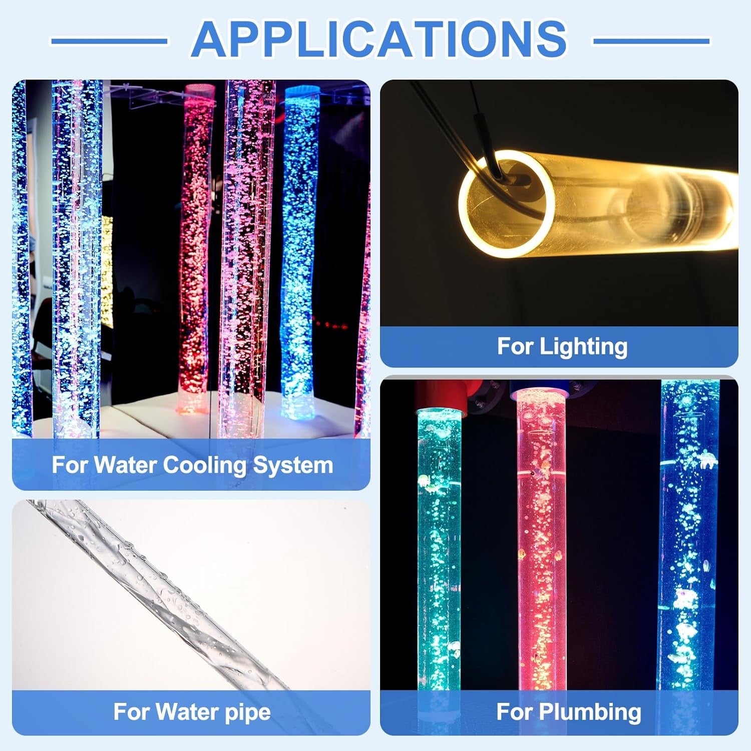 10x Clear Polycarbonate Rigid Tube 19mm OD 18mm ID 500mm Water Cooling