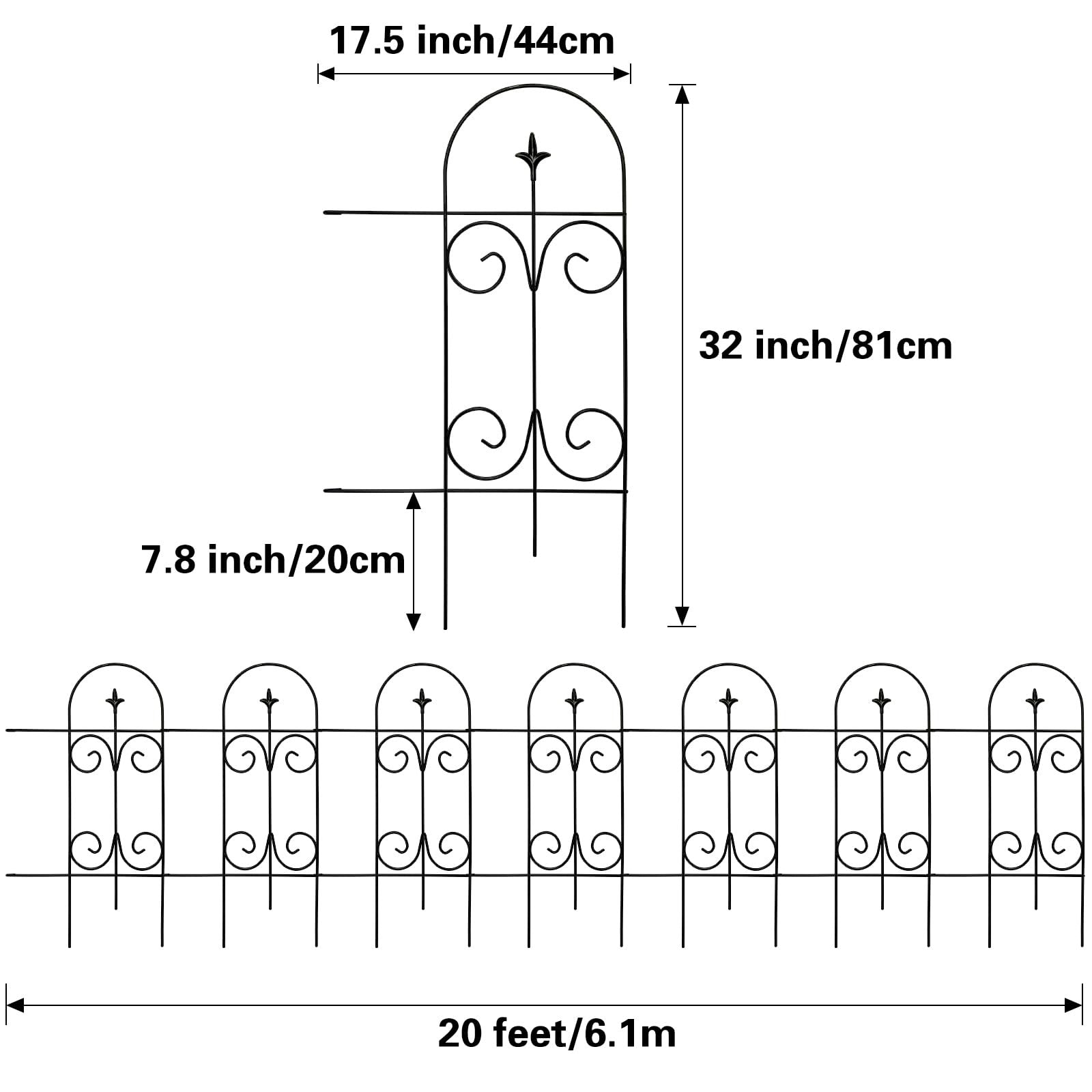 Thealyn Metal Garden Fence Border 82cm Rustproof Wrought Iron Barrier 6.1m