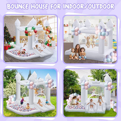Bouncy Castle Inflatable Slide Trampoline Ball Pit White Garden Blower Kids