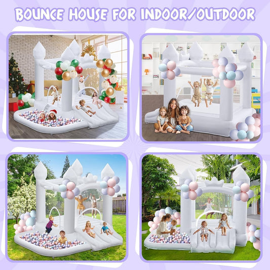 Bouncy Castle Inflatable Slide Trampoline Ball Pit White Garden Blower Kids