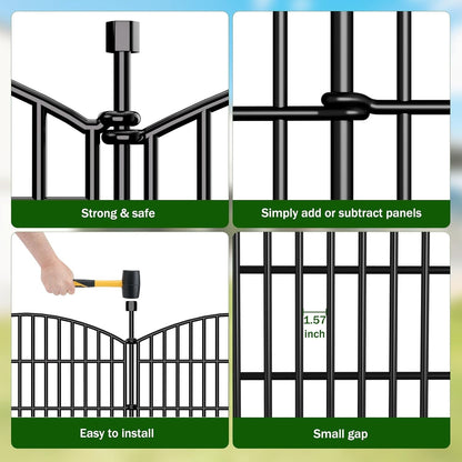Metal Garden Fence Panels Dog Barrier 10 Panel Gate 102cm High 7.2m Long Black