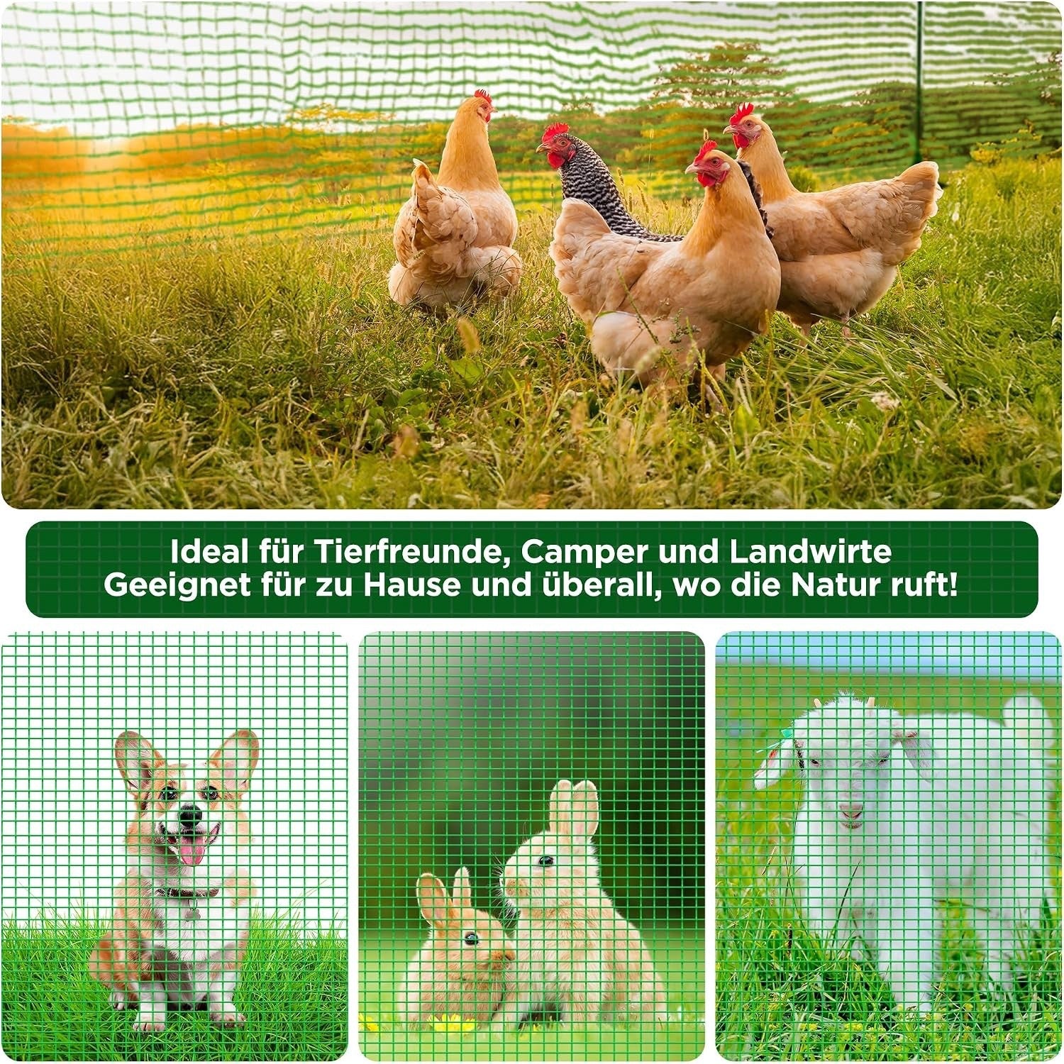 Garden Barrier Fencing Mesh 15m x 0.9m Green Temporary Fence 9 Pins Pet Poultry
