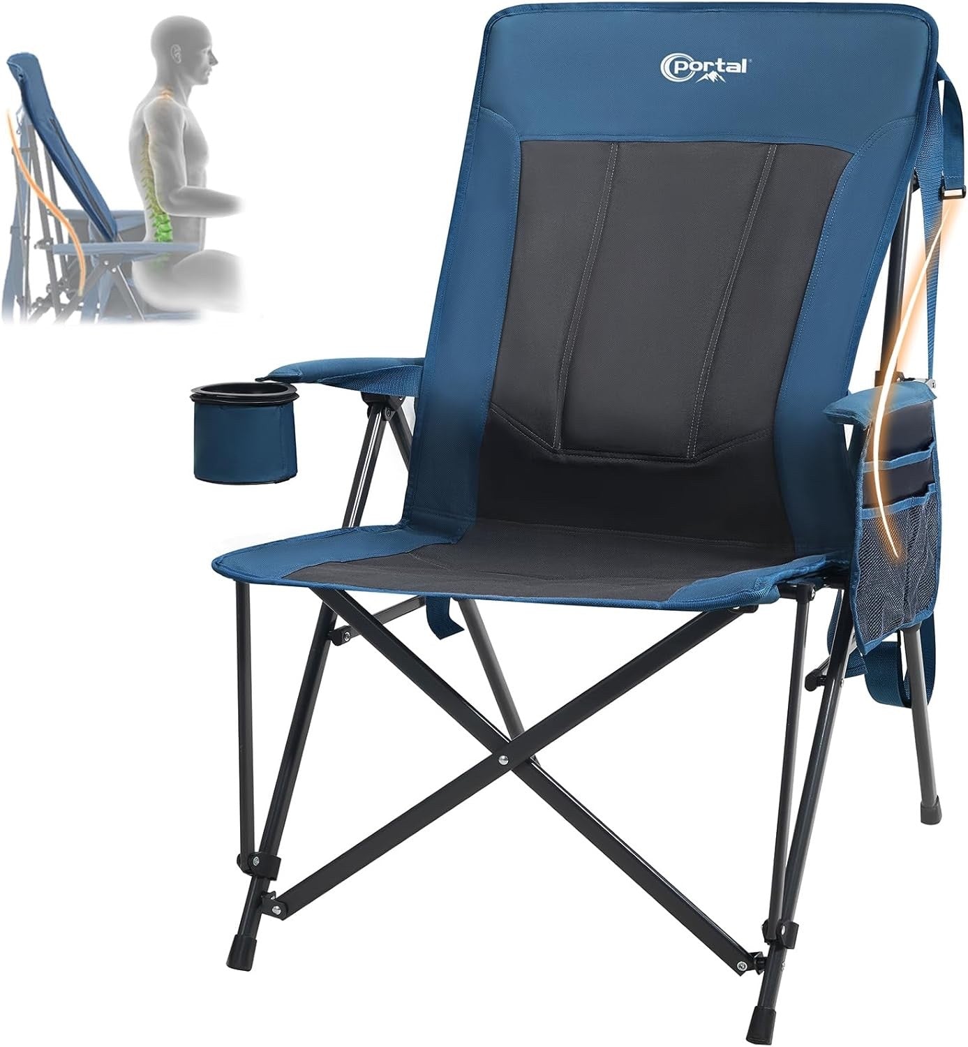 Camping Chair Folding Lumbar Support Heavy Duty 180KG High Back Garden