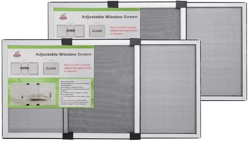 Fly Screen Window Mesh 2 Pack Adjustable Mosquito Aluminium Frame 40cm White