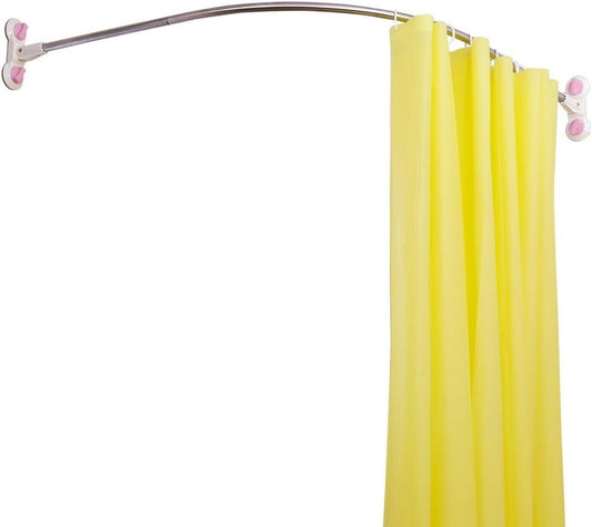 Curved Shower Curtain Rod 95.5cm Corner Rail Suction or Drill Mount Steel