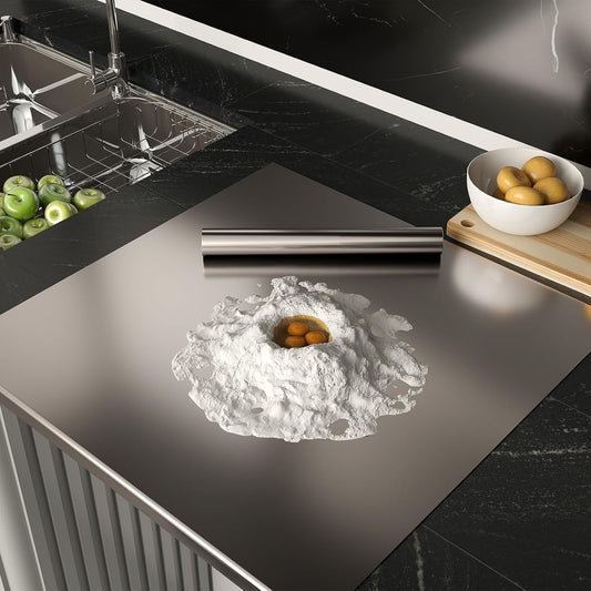 Cutting Board Stainless Steel Chopping Board 80x50cm Pastry Worktop Rolling Pin