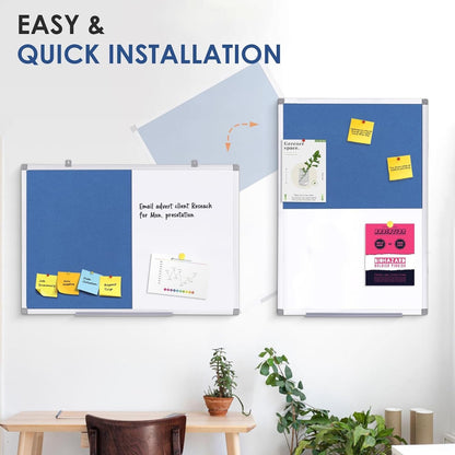 Dry Erase Presentation Whiteboard Pin Bulletin Combination Board Blue 120x90cm