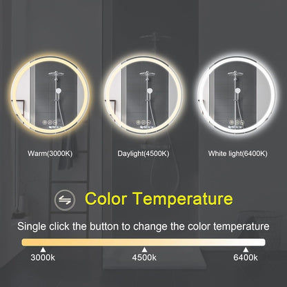 Round LED Bathroom Mirror 500mm Backlit Demister 3 Colour Dimmable Touch IP44